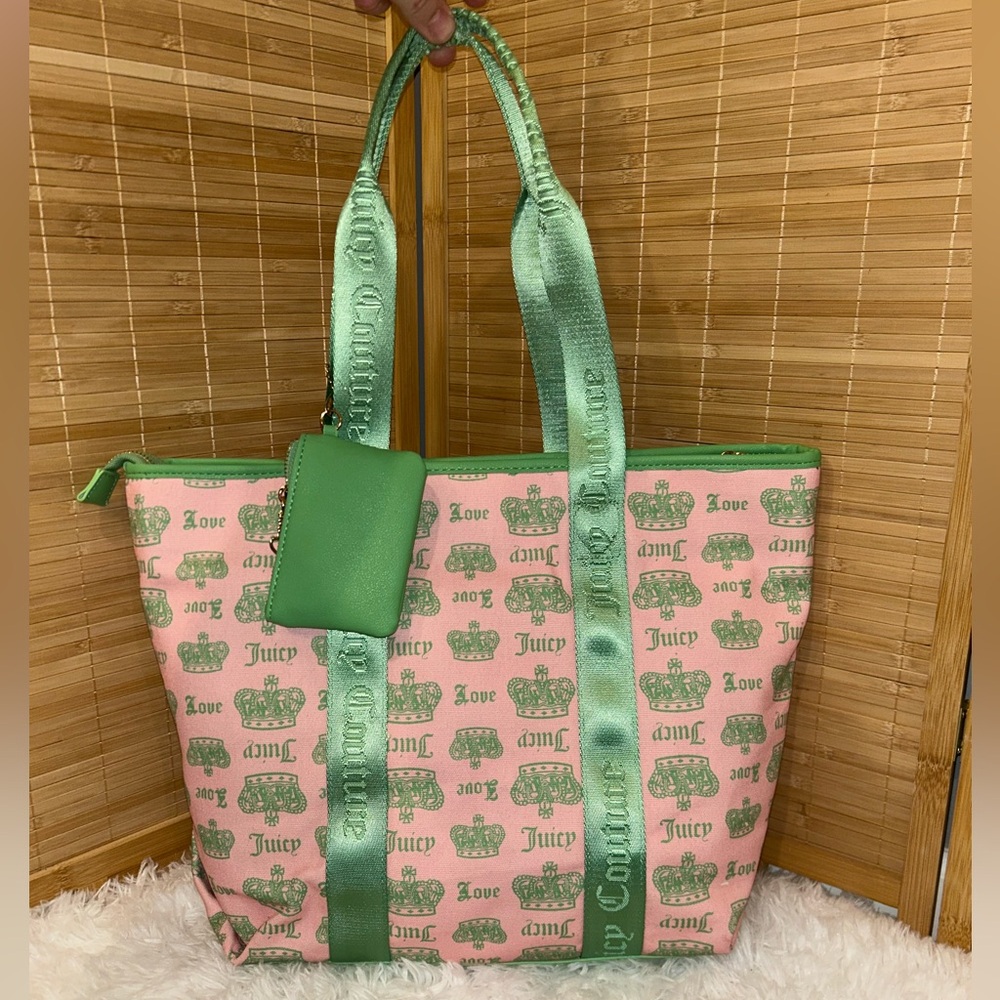Juicy Festival tote bag green pink beach bag purse NEW Y2K coin purse